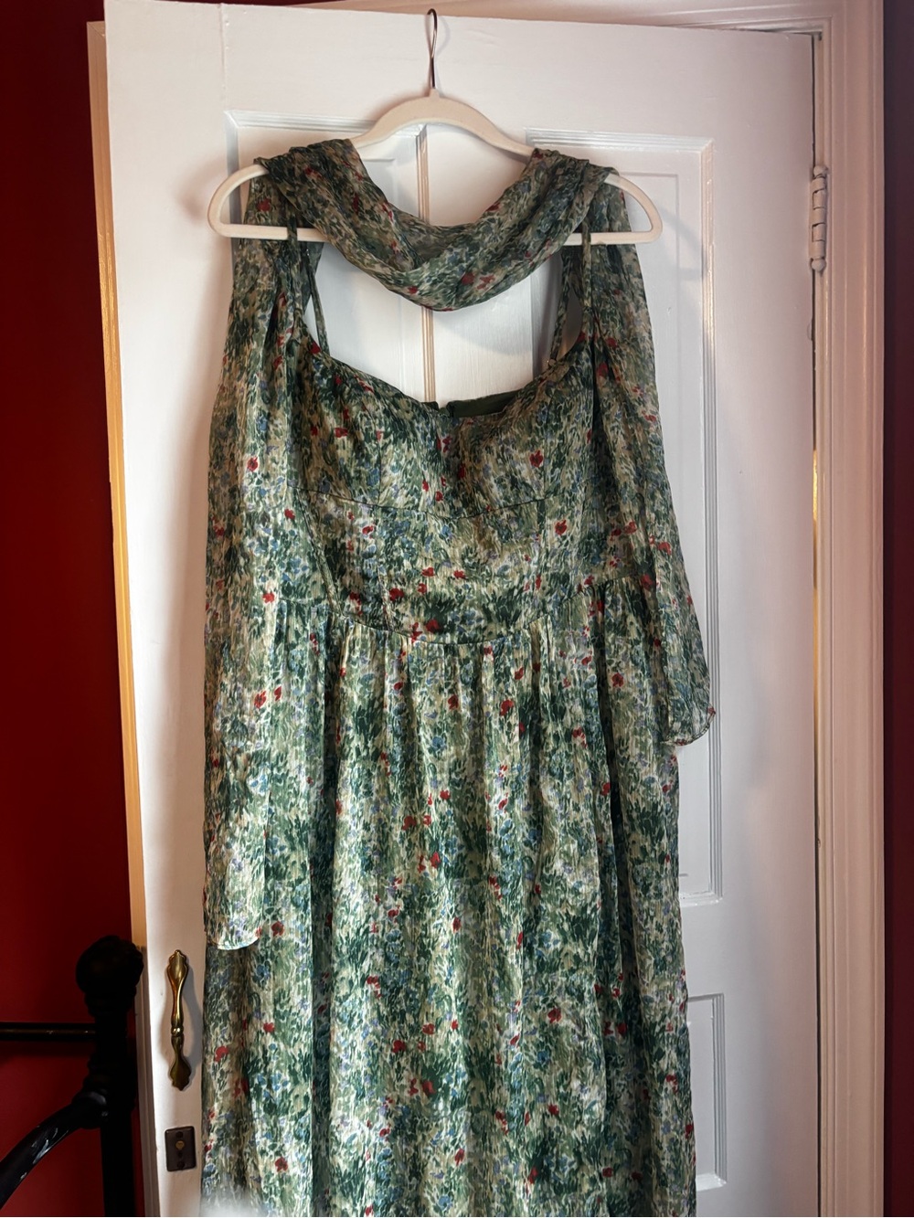 Azazie Green Floral Maxi Dress with Scarf